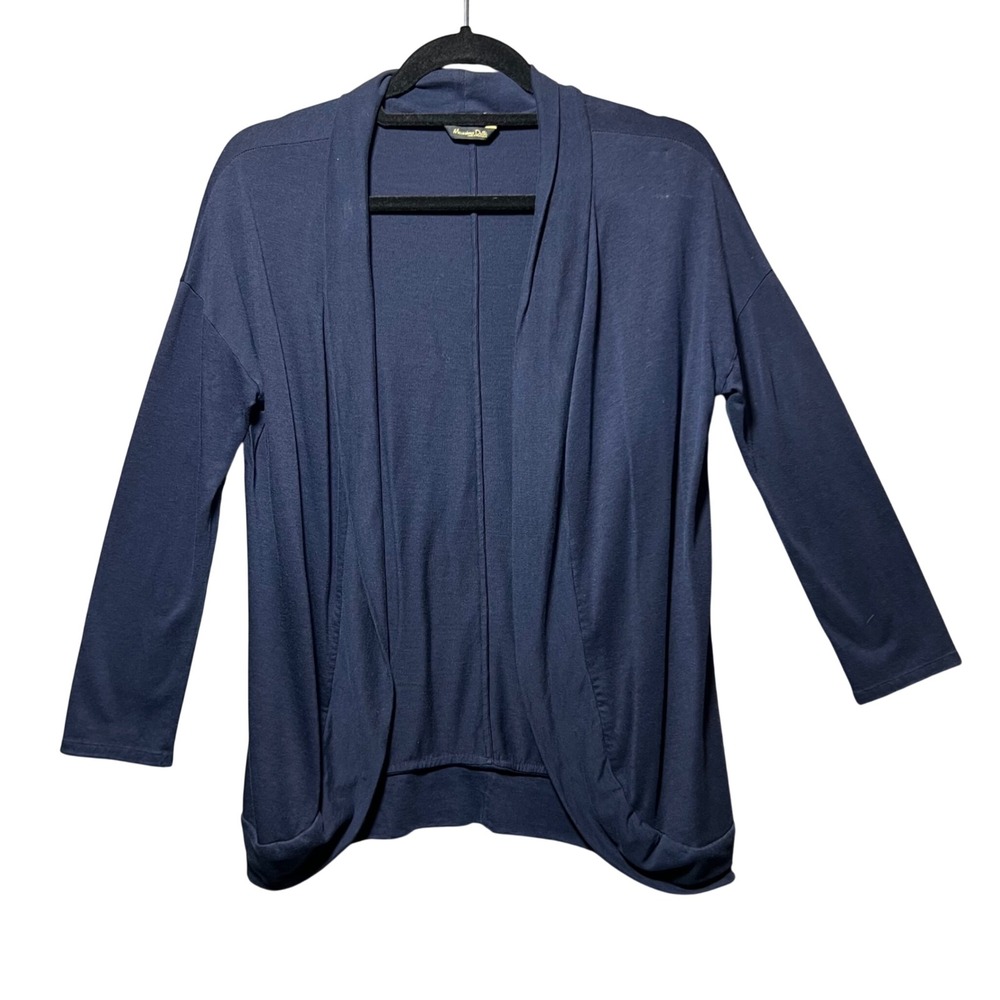 Massimo Dutti Navy Blue Lyocell Cotton Open Front Draped Cardigan Sweater M